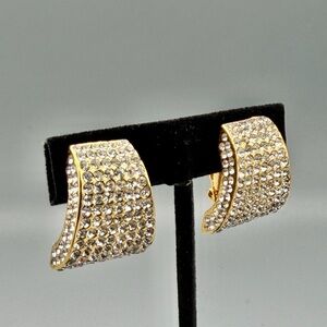 Jarin Gold Tone Pave Rhinestone Clip-On Earrings 1”